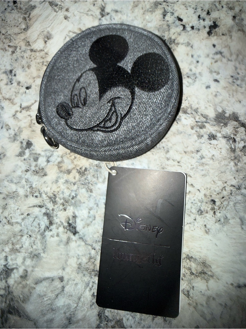 Disney Gray loungefly Mickey Mouse Round Coin Pouch with strap